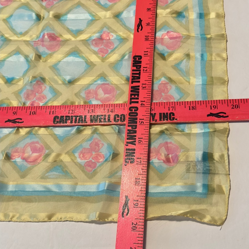 Jaclyn Smith Vintage Square Scarf Made in Italy Yellow Pink Floral Trellis 90s - Picture 6 of 7